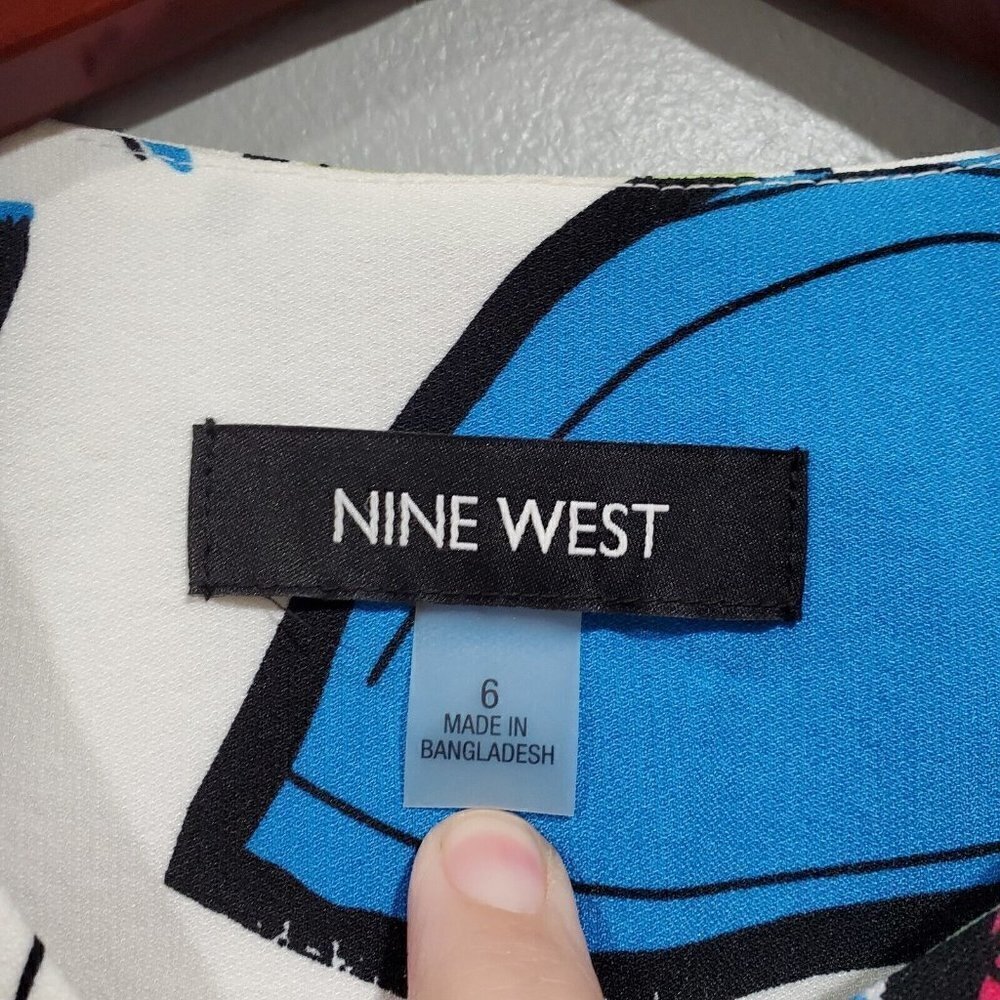 NWT Nine West Women's Printer Tie Wrap Topper Jacket Green Pink Blue Lined Sz 6 - Picture 7 of 16